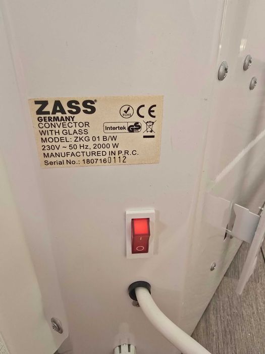 Convector electric Zass ZKG 01 2000W, 3 trepte, panou sticla, touch