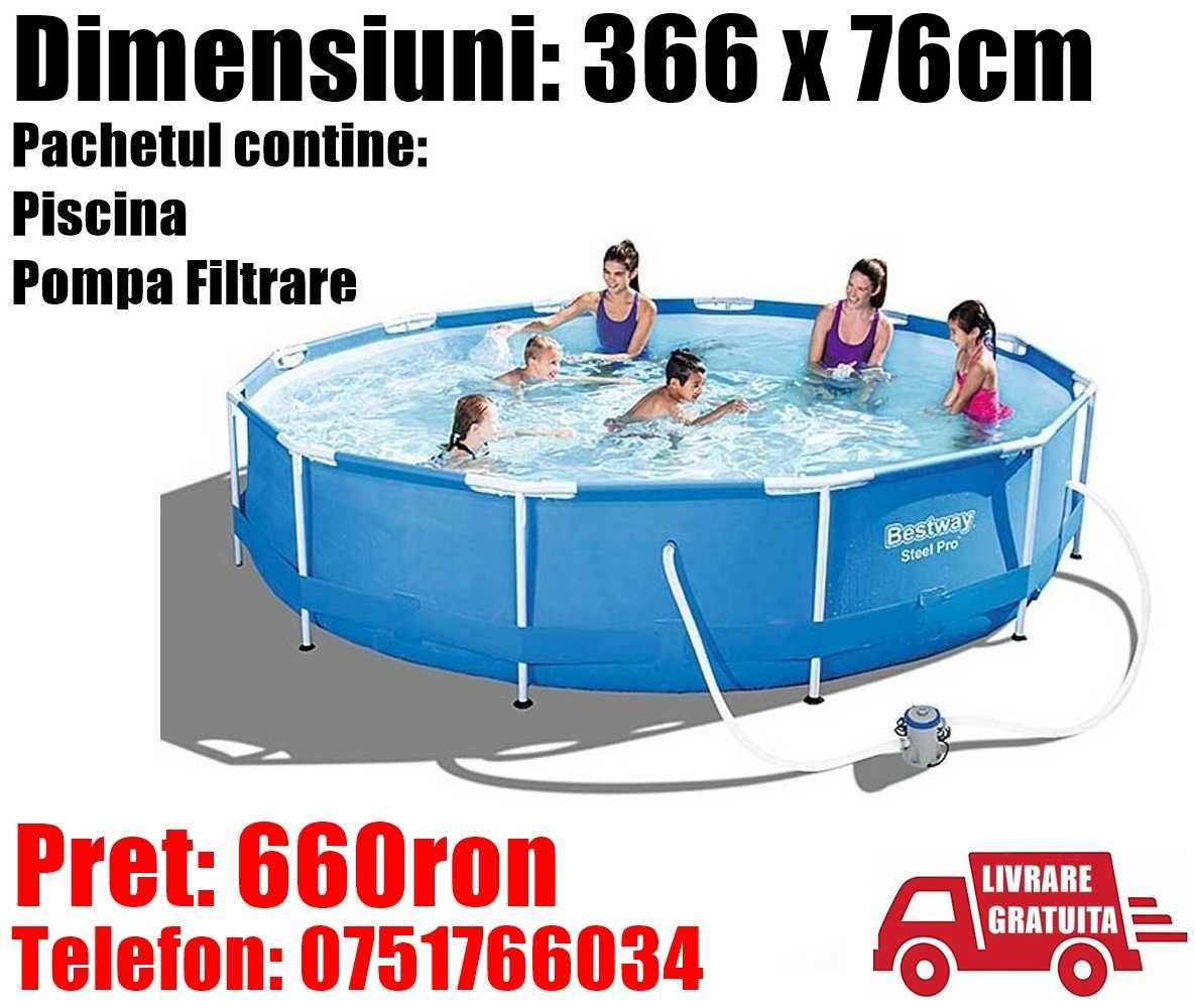 Piscina Rotunda Copii Cadru Metalic 366x76cm + Pompa LivratGRATUIT SJ