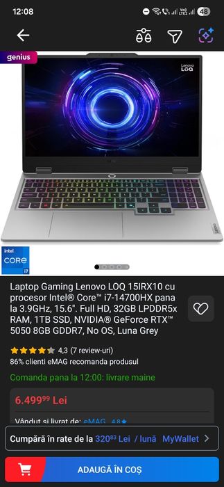 Nou si garantie 2 ani: laptop gaming i7 14700hx, 32Gb, RTX 5050
