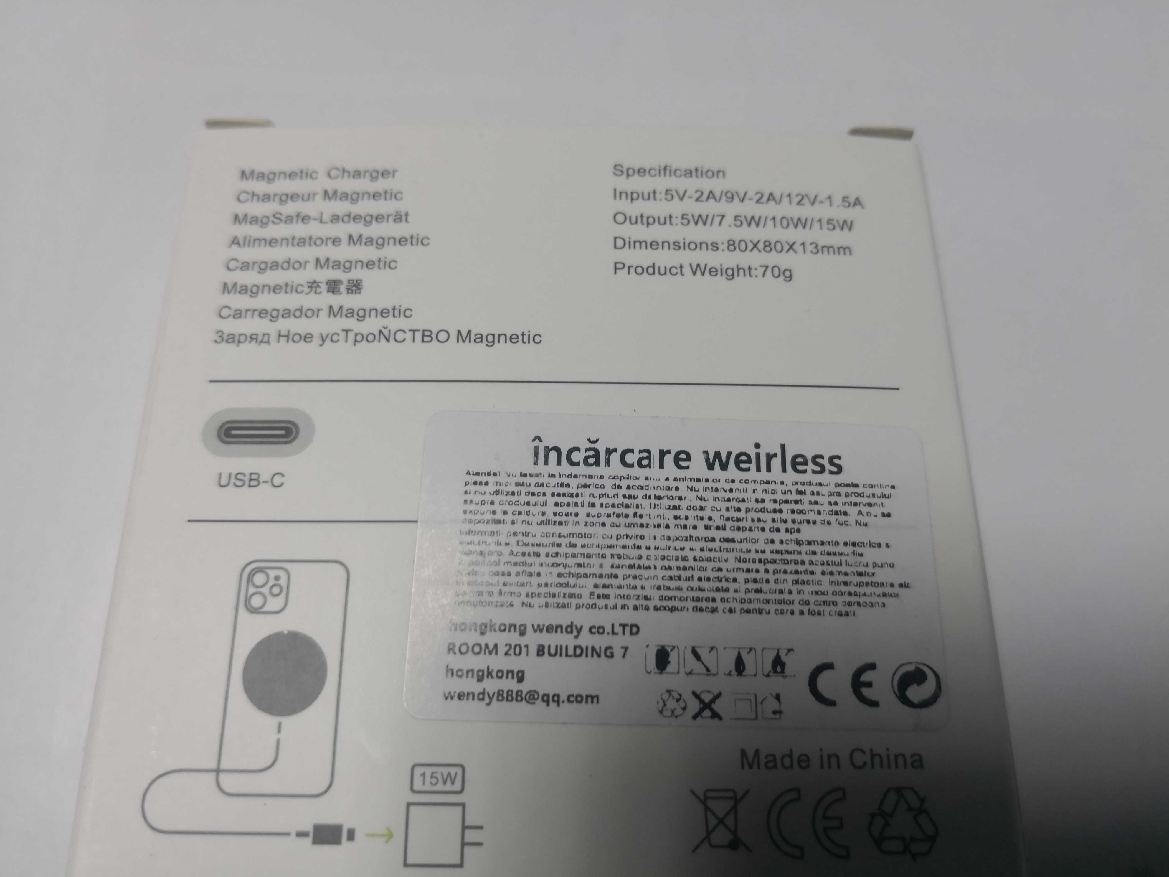 Incarcator wireless magnetic Qi 15 W