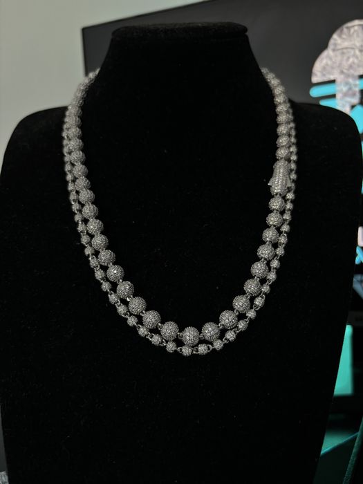 Colier Diamond Beads Din Inox & Aur Alb cu Pietre Carbon Diamonds