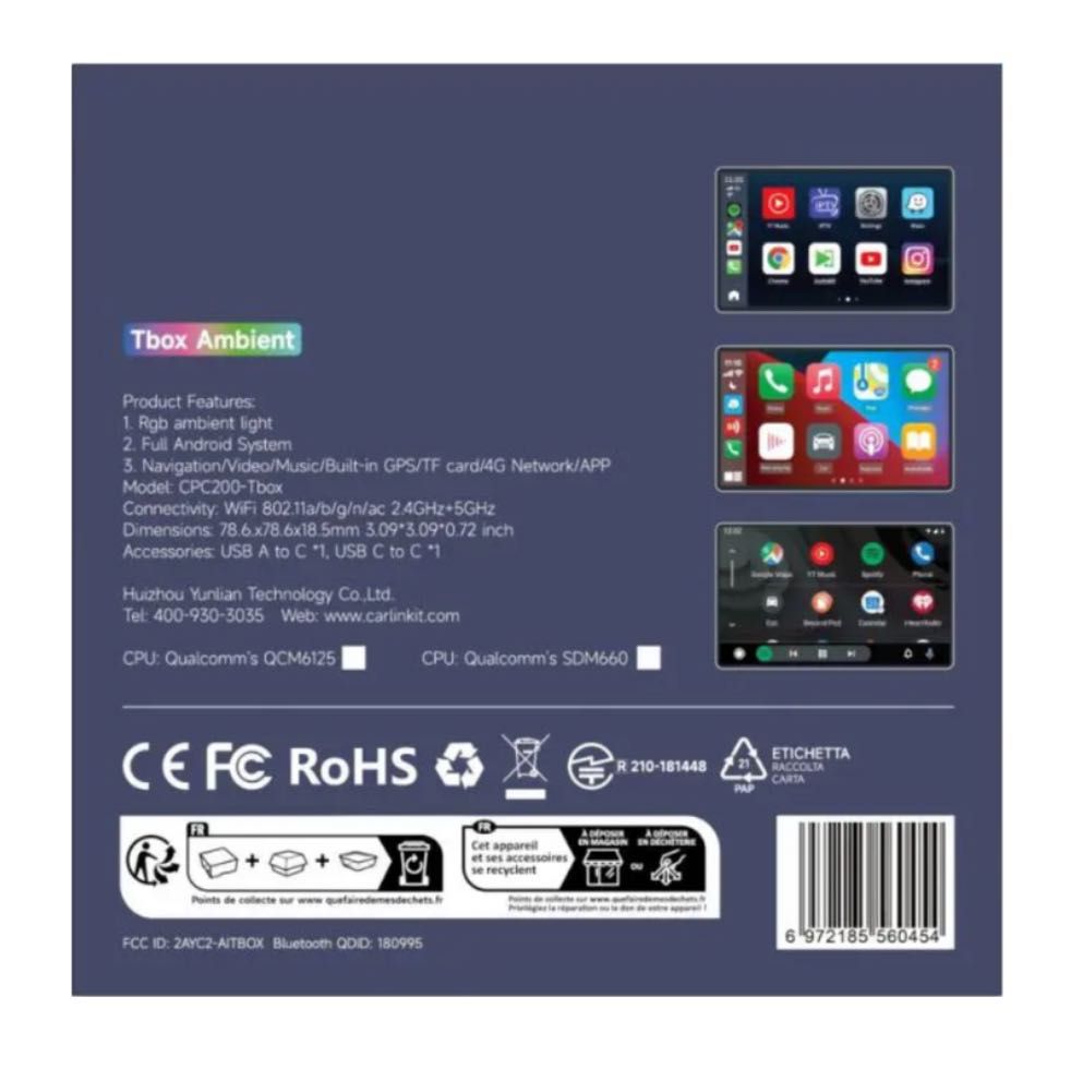 CarLinKit TVBox–Телевизия,YouTube,безжичен CarPlay/AndroidAuto–8+128GB