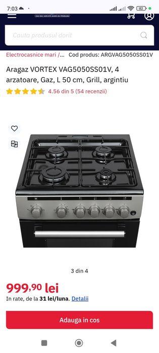 Aragaz cu cuptor pe gaz vortex