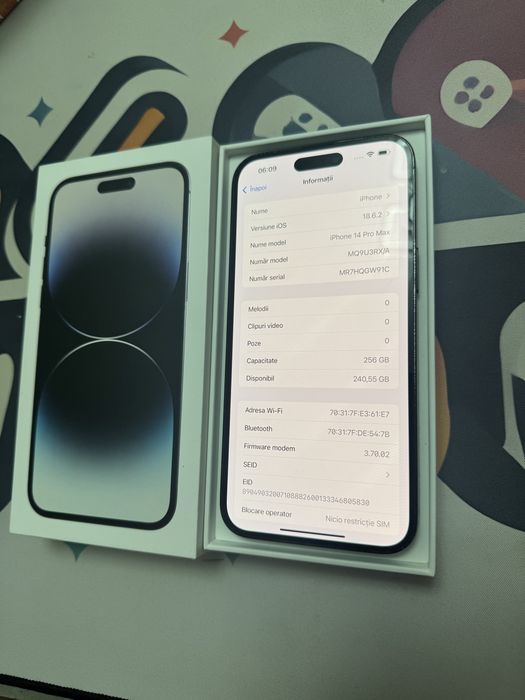 IPhone 14 Pro Max 256GB, Black, full box, Neverlocked, impecabil