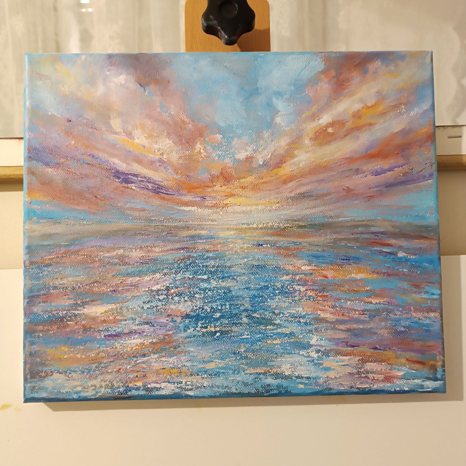 Tablou pictat, acrilic pe canvas, 30/25cm, "Perfect Sunset"