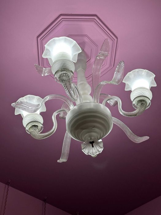 Candelabru cu 4 brate  cristal si sticla tip Galle stil Art Nouveau