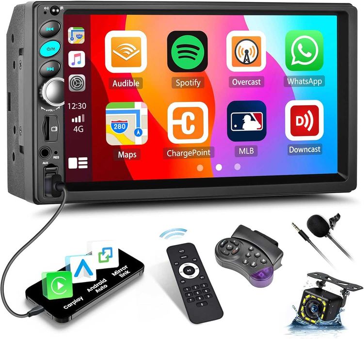 Радио за кола с двоен дин с CarPlay Android Auto CAMECHO 7-инчово