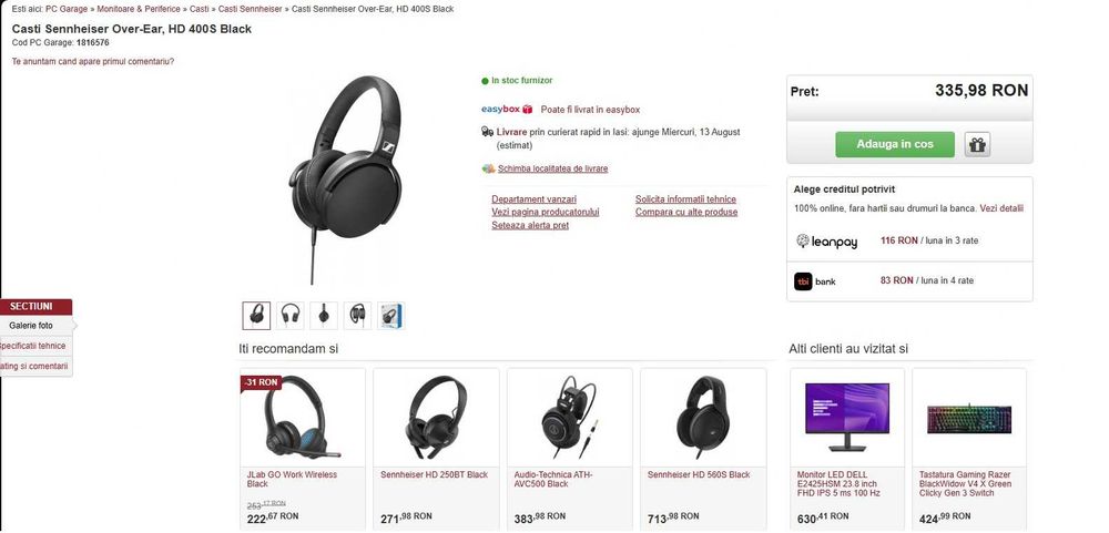 Casti Sennheiser Over-Ear, HD 400S , noi, sigilate