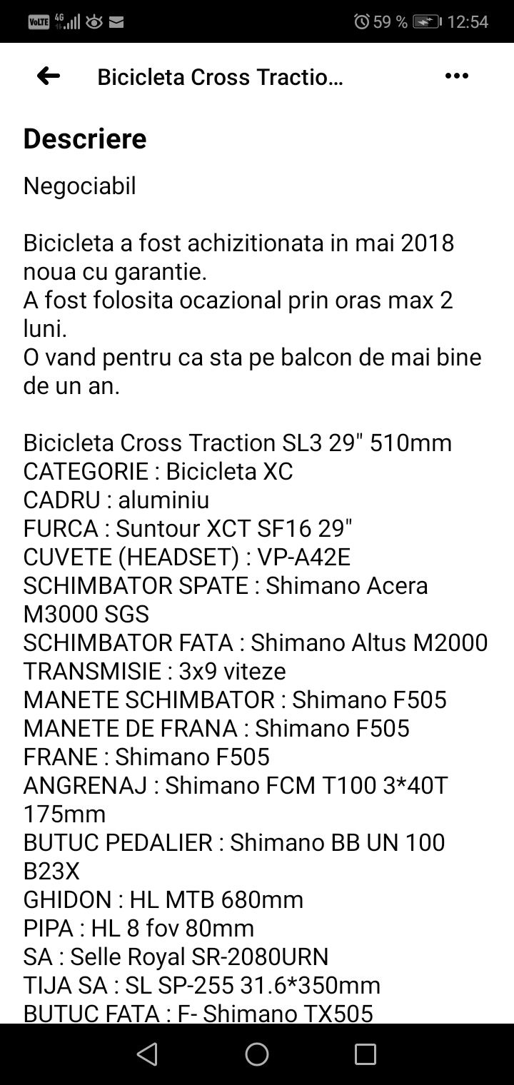 Se vinde Bicicletă cross 29 traction sl 3