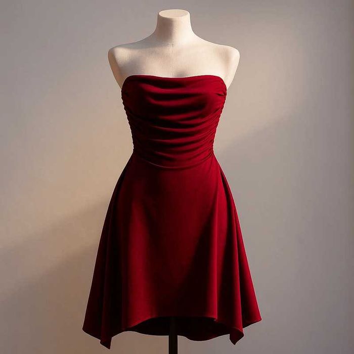 Rochie roșie strapless cu volănașe asimetrice – Alte mărci, mărime L