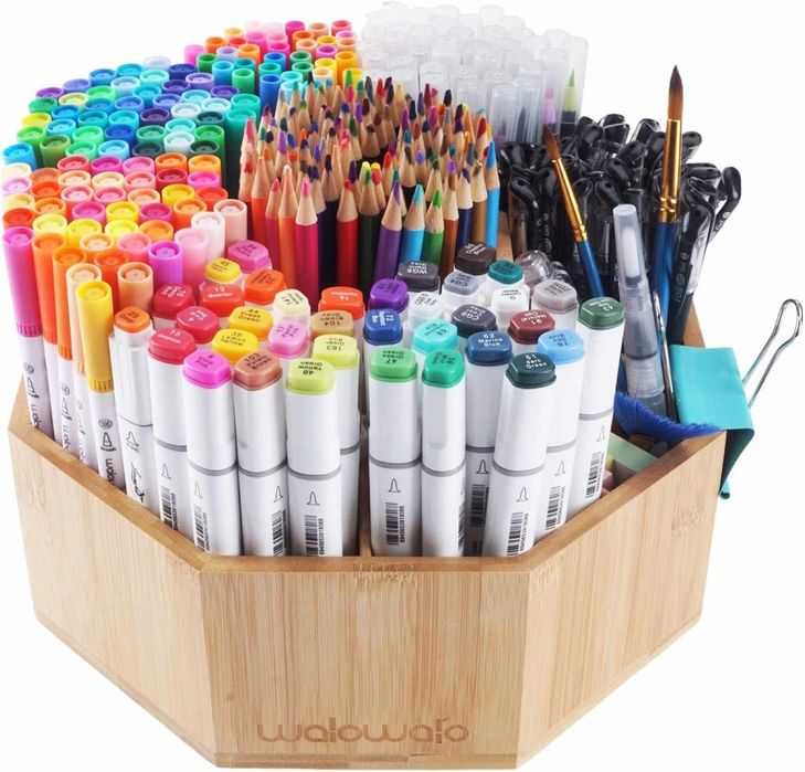 Organizator rotativ bambus, Walowalo, birou, cosmetice