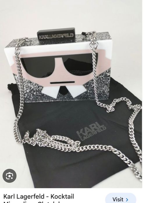 KARL LAGERFELD Сребриста Маркова Парти чантичка  УНИКАЛНОСТ СТИЛ КЛАСА