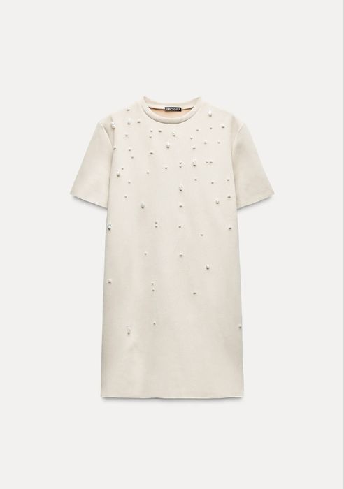 Рокля зара с перли и велур