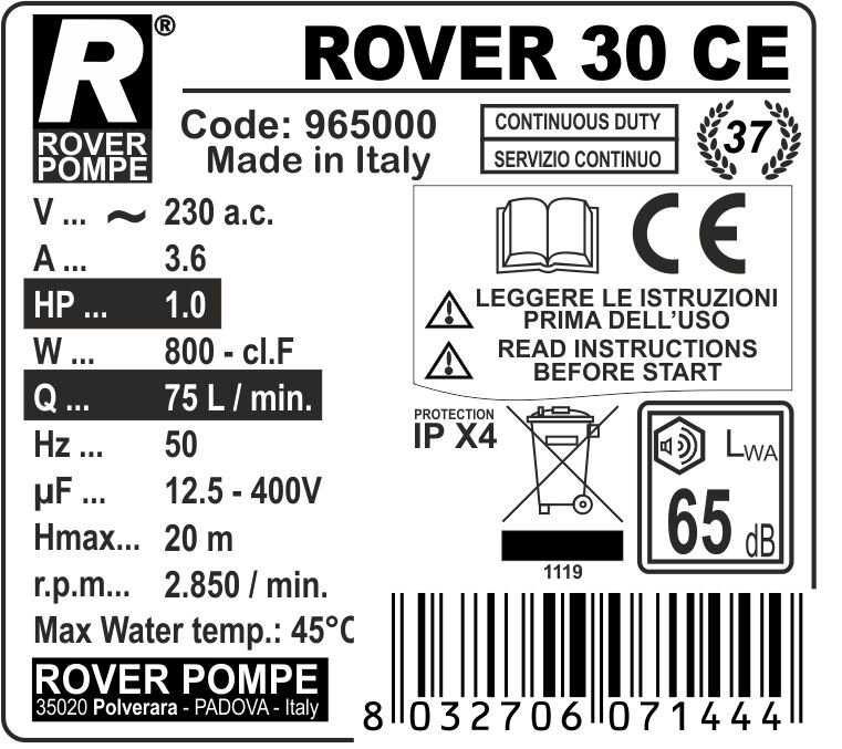 Pompa transvazare din bronz ROVER 20, 25 si 30, respectiv din inox