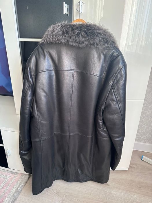 Мужская кожаная дубленка 5XL (мех чернобурка, внутри цигейка)