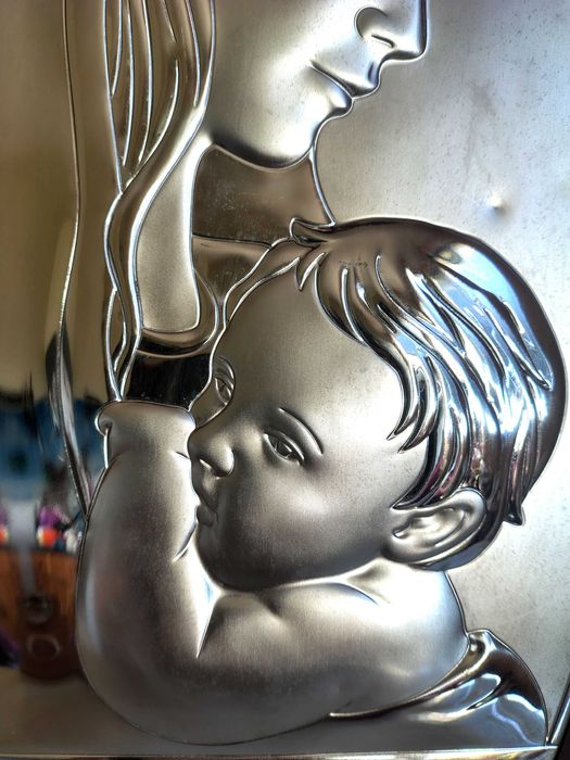 Страхотна Сребрена Икона Дева Мария С Младенеца