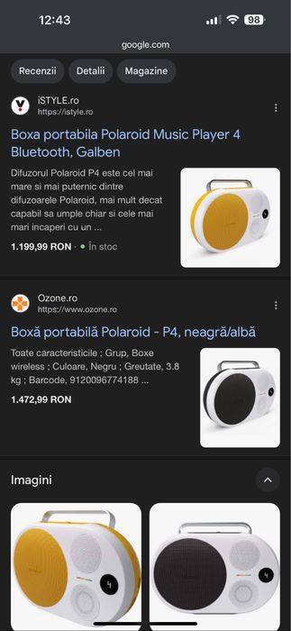 Vand doua boxe Polaroid P4 (Galben) in garantie aproape doi ani.