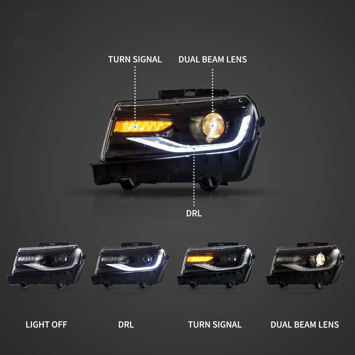 Комплект фарове с RGB дневни светлини за Chevrolet Camaro 2014 - 2015