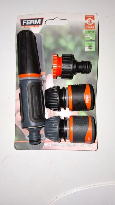 Set 4 conectori pentru furtun, plastic/cauciuc, negru/pirtocaliu