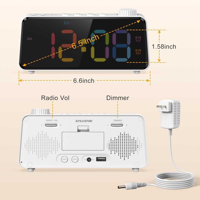 ANJANK Детски радиобудилник, цветен. дигитален с LED дисплей