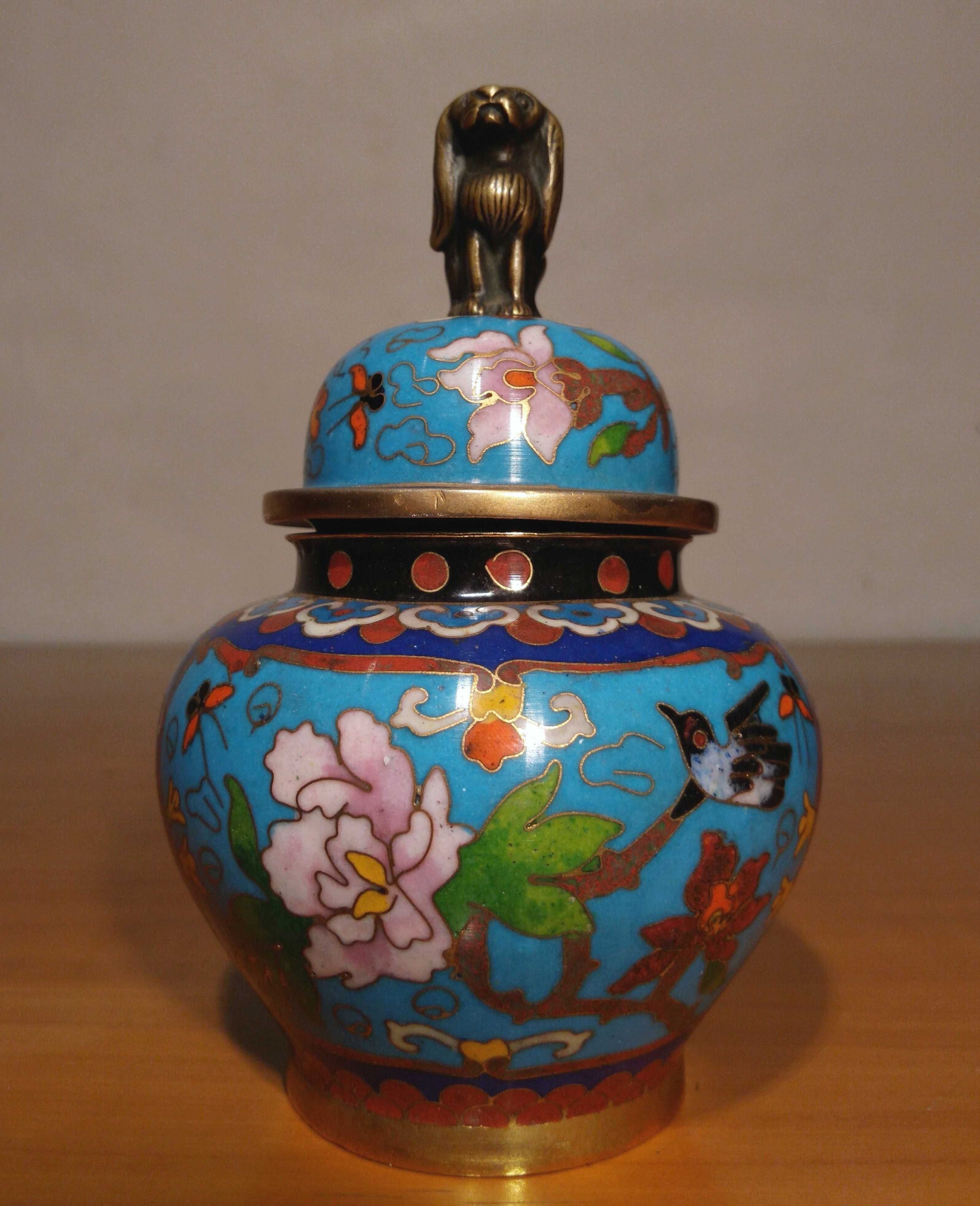 Vas asiatic Feng shui Cloisonne, Lotus si Cires | vechi, RaR