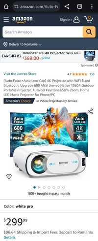Video Proiector Jimveo E30  WiFi 6/Bluetooth Auto Focus+Auto Lens Cap
