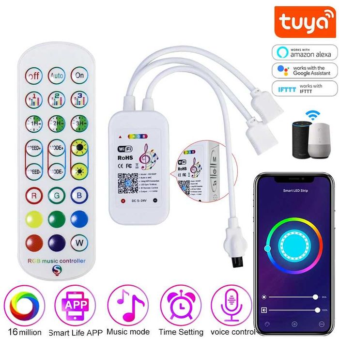 Controller banda led RGB smart wifi tuya cu telecomanda dimmer muzical