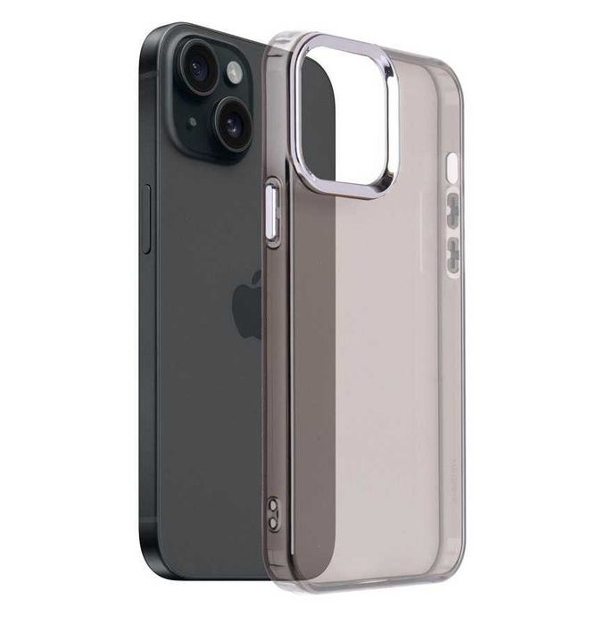 Husa iPhone 16 - 16 Pro - Silicon Fumuriu - Contur Argintiu
