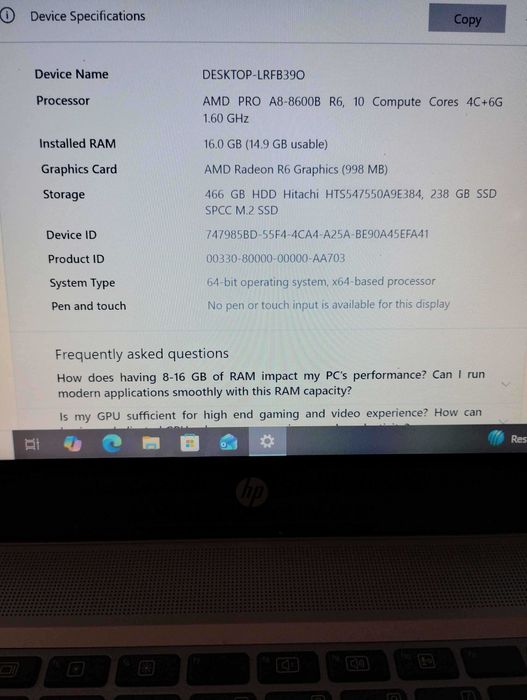 HP mt42 Mobile Thin Client – 16GB RAM, 239GB SSD + 466GB HDD