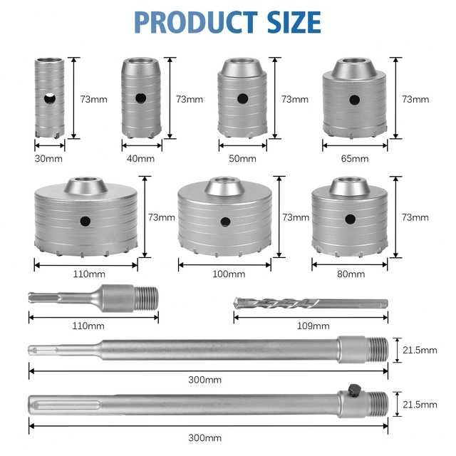 Set carote beton EXLECO 13 piese SDS Plus și SDS Max