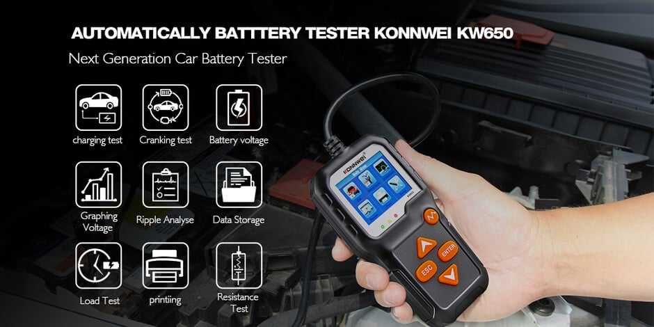 KONNWEI KW650 за тестване на акумулатори 6v и 12v