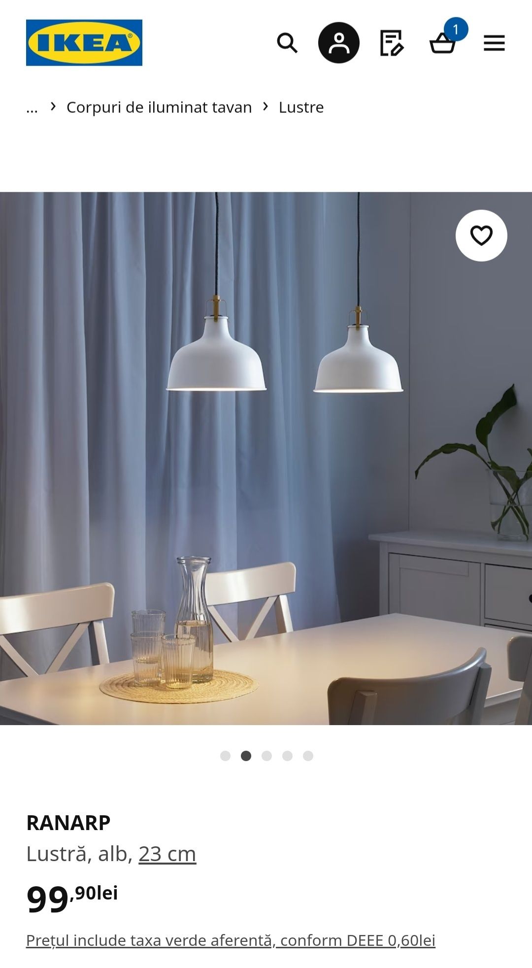 Lustra alba RANARP Ikea