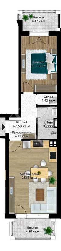 Двустаен апартамент в Остромила 514-18046