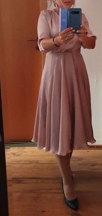 Rochie de ocazie, roz pudra sidefat.