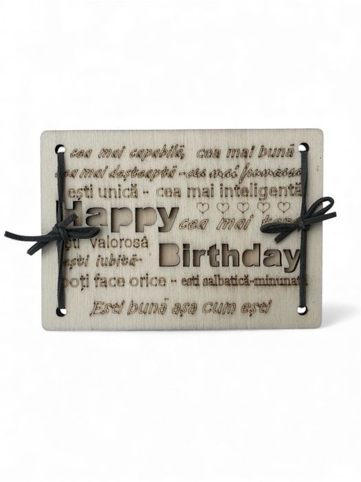 Felicitare din lemn gravata