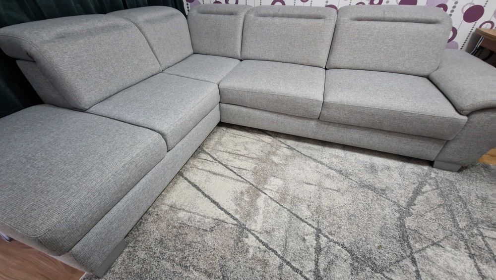Vand coltar extensibil, cu lada de depozitare, 290 x 180 cm, gri