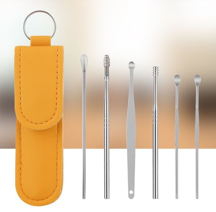 Металическая ухочистка многоразовая в чехле 6штук