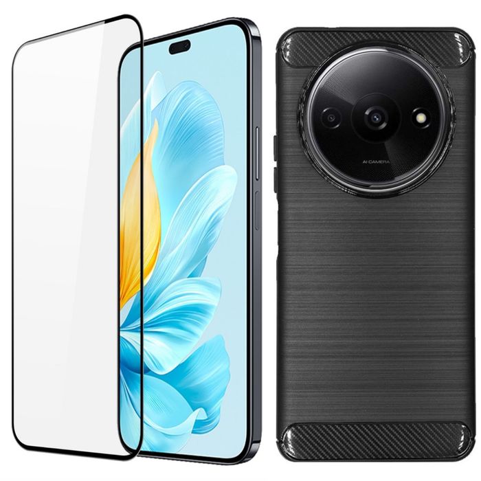 Husa Silicon Carbon Neagra + Folie Sticla / Silicon Xiaomi Redmi A3