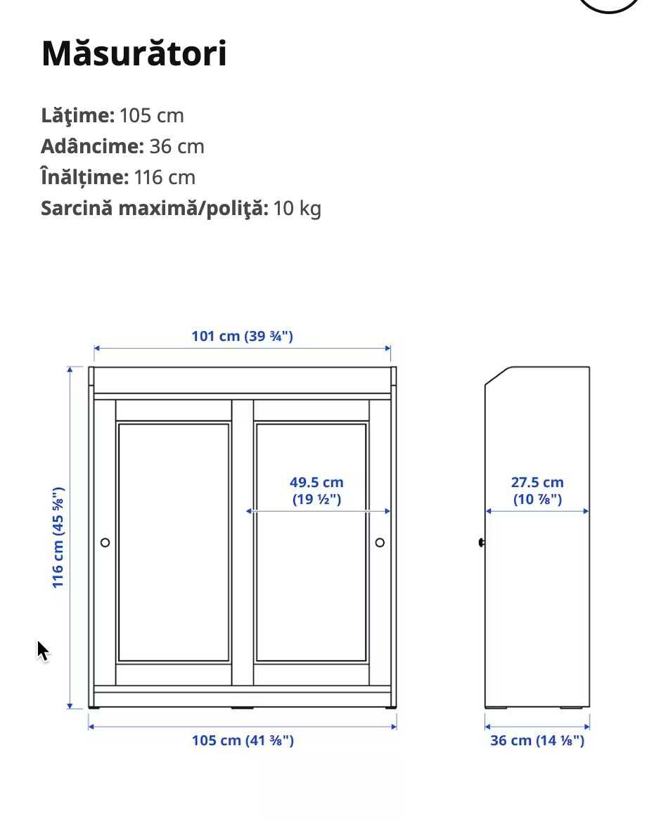 Corp cu usa de sticla, alb, HAUGA IKEA  105x116 cm