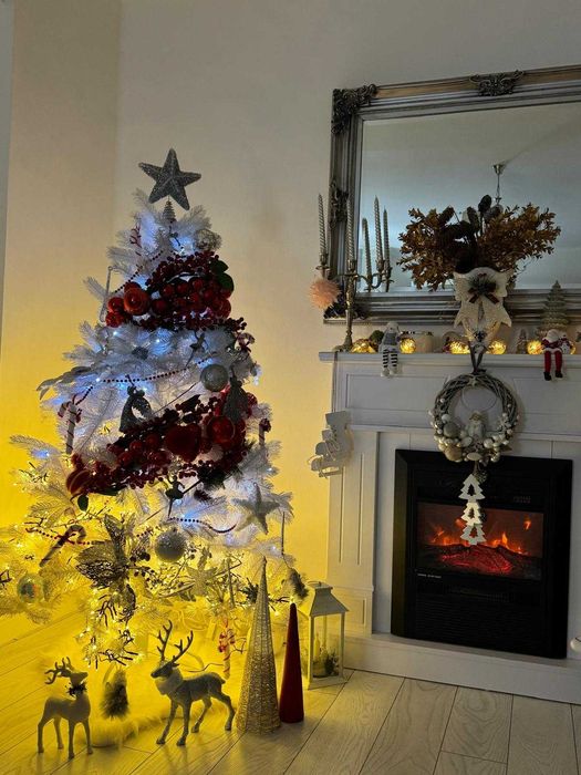 Brad Artificial 3D de Lux – Alb – 180 cm – cu Suport Inclus