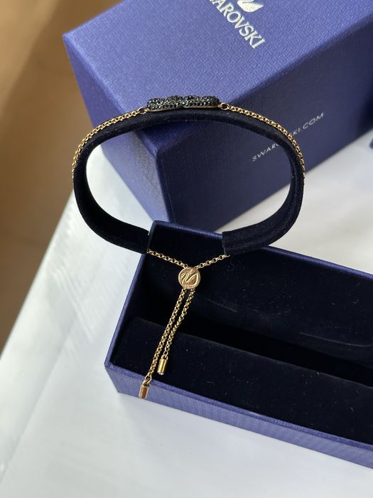 Колие и гривна Swarovski, черни лебеди, цвят розово злато