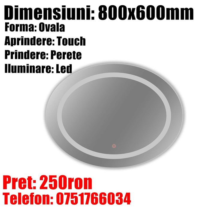Oglinda Baie Led Smart Moderna Touch Senzor 60 x 80cm Margine Lumi O