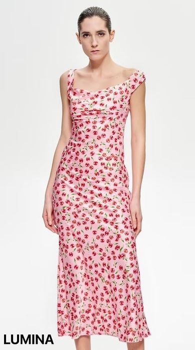 Нова! Дълга рокля Lumina с череши в розово