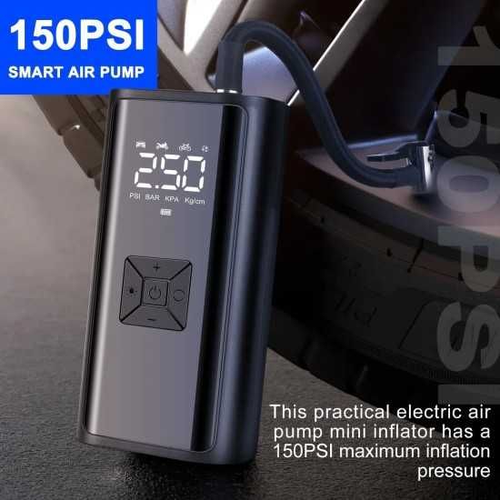 Мощен дигитален компресор 12V с LED светлина, Преносим компресор