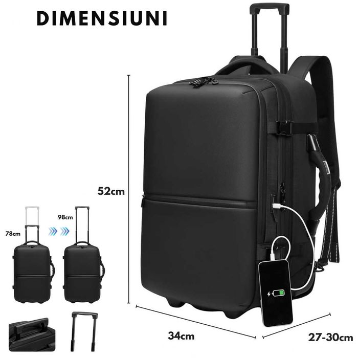 Rucsac Troler cu Vacum, Ghiozdan de Capacitate Mare, Sistem de Vidat