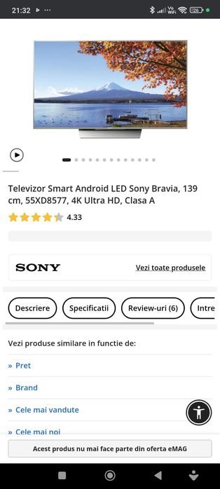 Televizor Sony smart 139 cm 4k android