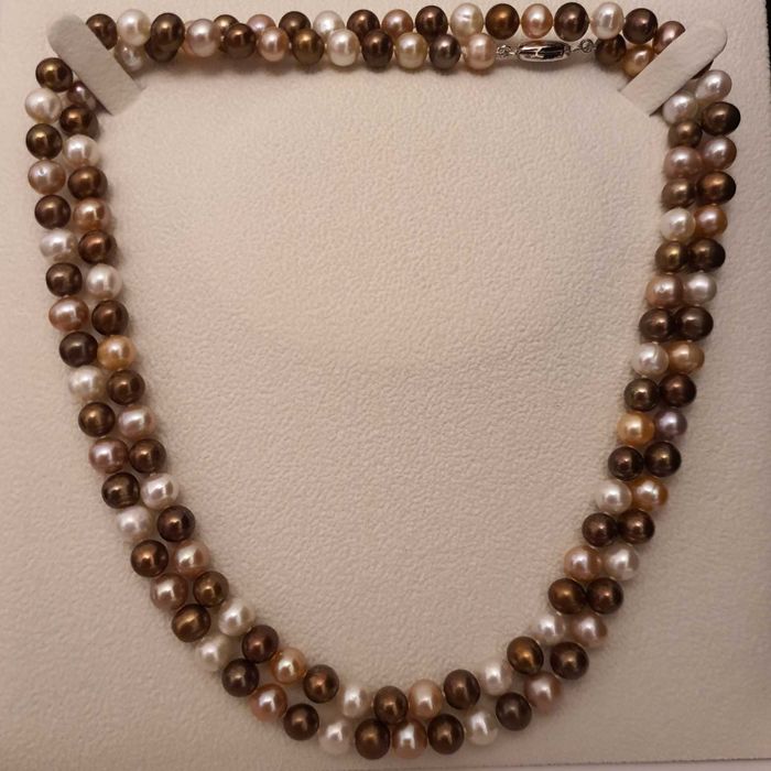 superb colier dublu perle naturale cu inchiz ag 925 vermeil aur 18k