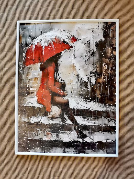 Жена в дъжда, шикозен принт, картина