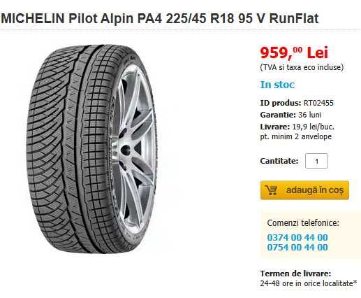 Cauciucuri iarna MICHELIN PILOT ALPIN PA4 225/45 R18 95V XL RUNFLAT