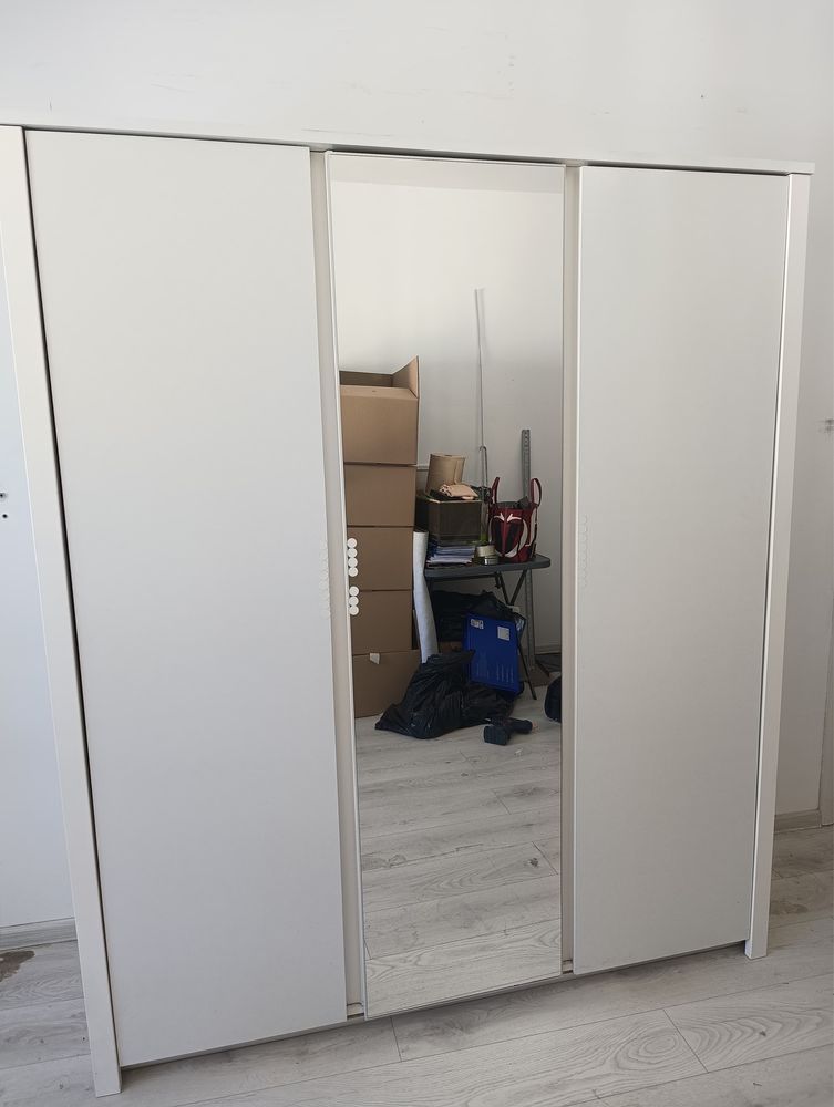 Șifonier Alb 3 Uși cu Oglindă; Dulap de Haine Dormitor; Dressing